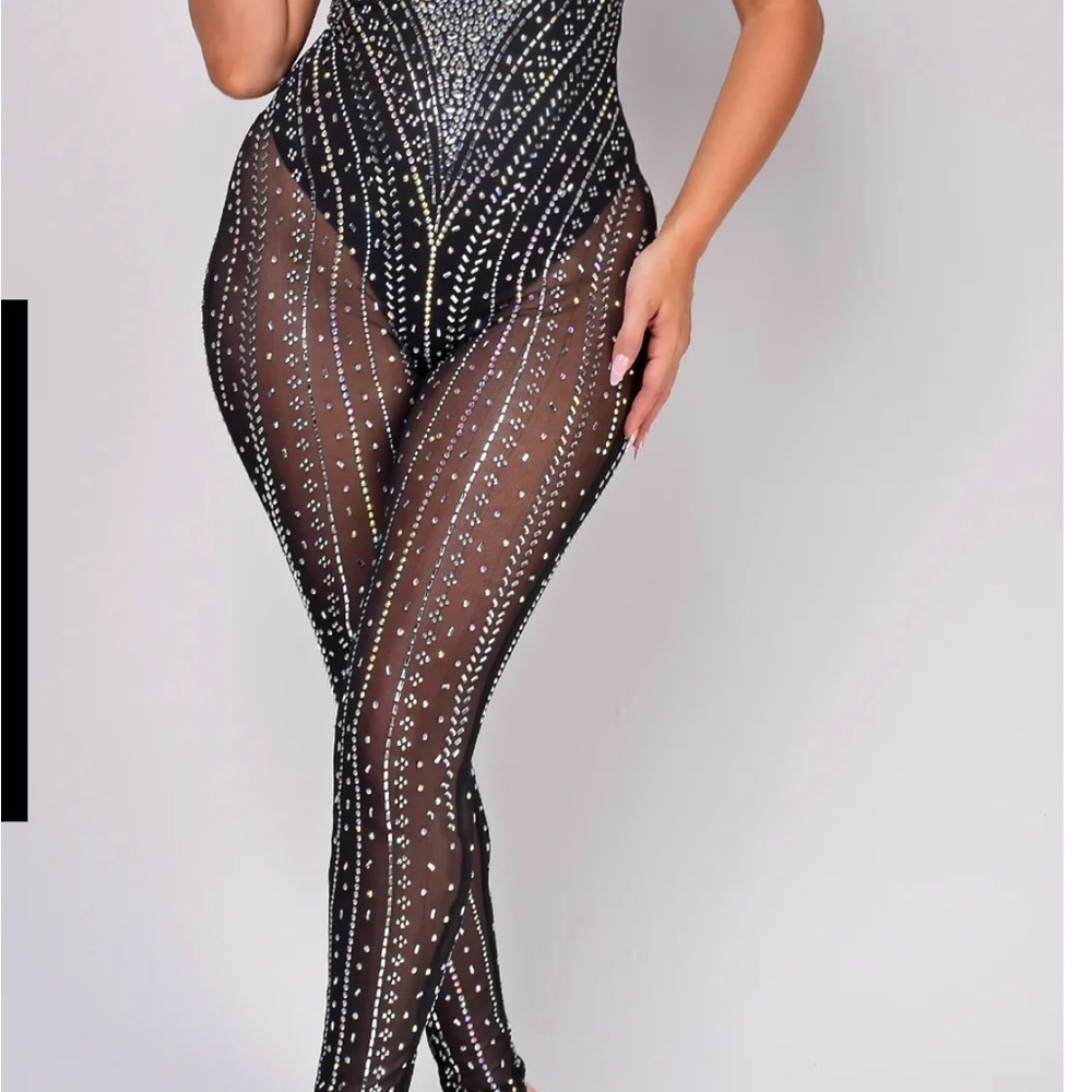 Chic Black Sheer Embellished Jumpsuit